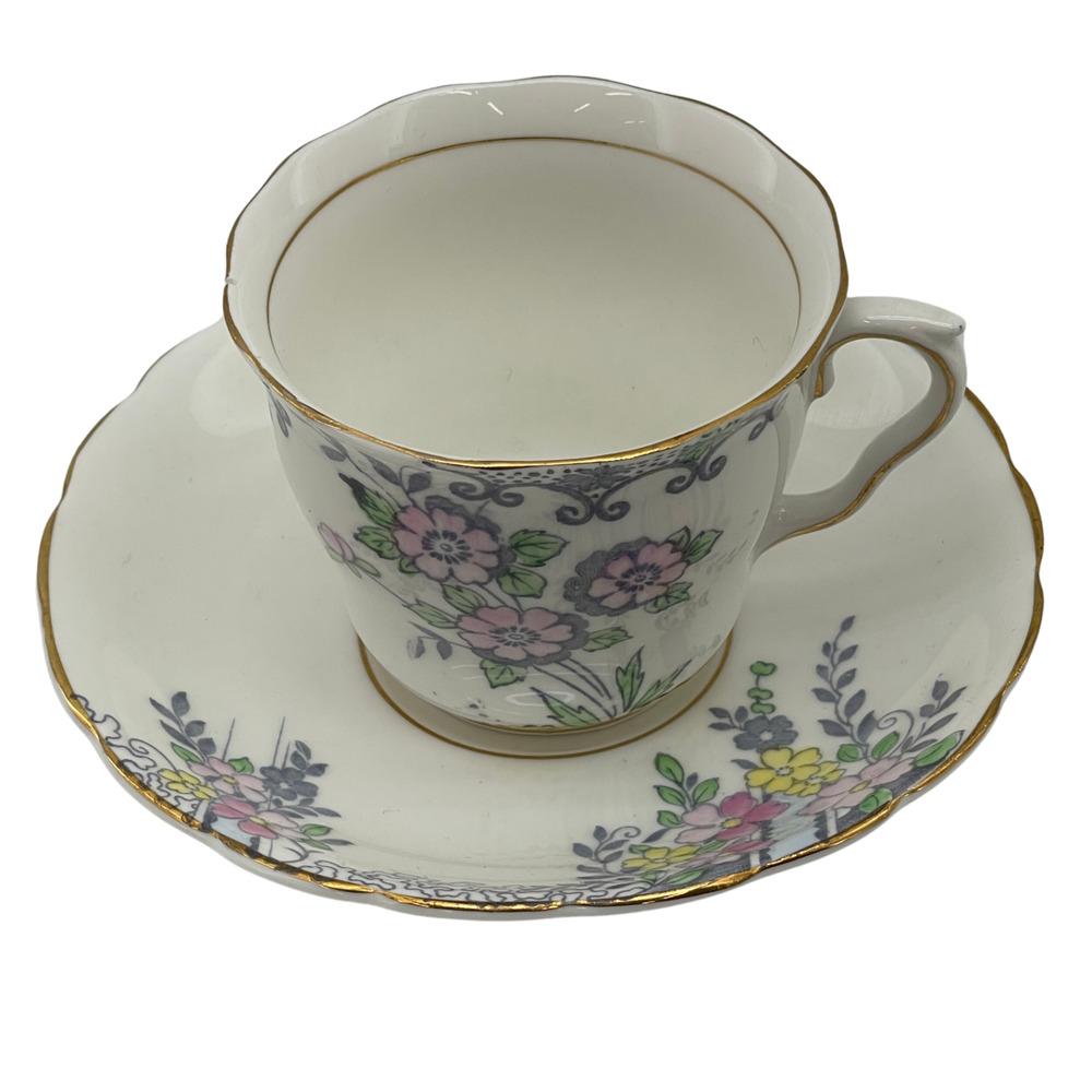 Colclough Bone China Tea Cup & Saucer Pink Yellow Floral Made in England Vintage